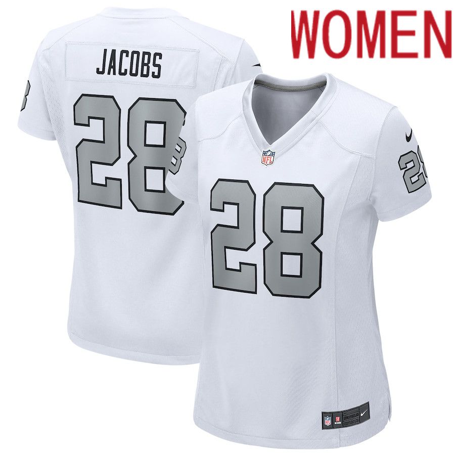 Women Oakland Raiders #28 Josh Jacobs Nike White Alternate Game Player NFL Jersey->women nfl jersey->Women Jersey